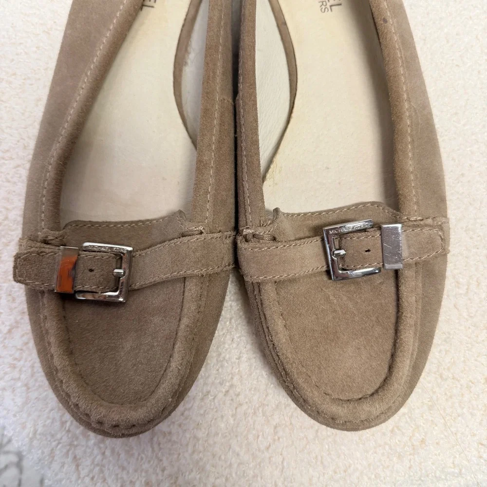 Michael Michael Kors Tan Suede Buckle Flats Moc Toe Loafers Womens 10M